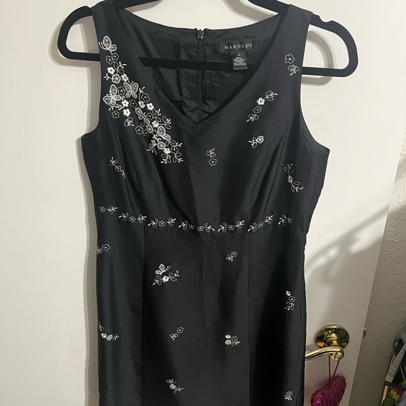 glitter mini dress black Coco Fennell Flower Bunch Moss Viscose Crepe Embroidery Dress, Black